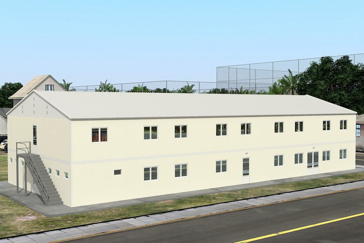 662 m² Prefabrik Yatakhane ön cephe görünümü