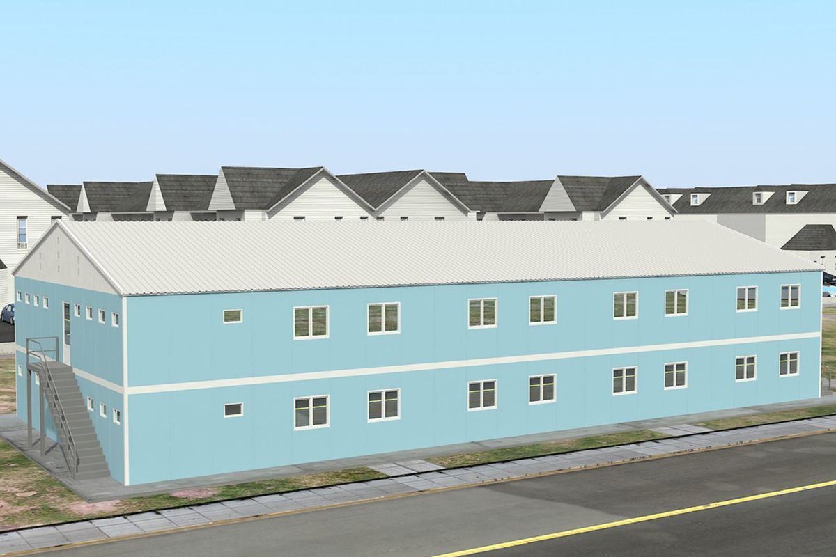 736 m² Prefabrik Yatakhane ön cephe görünümü