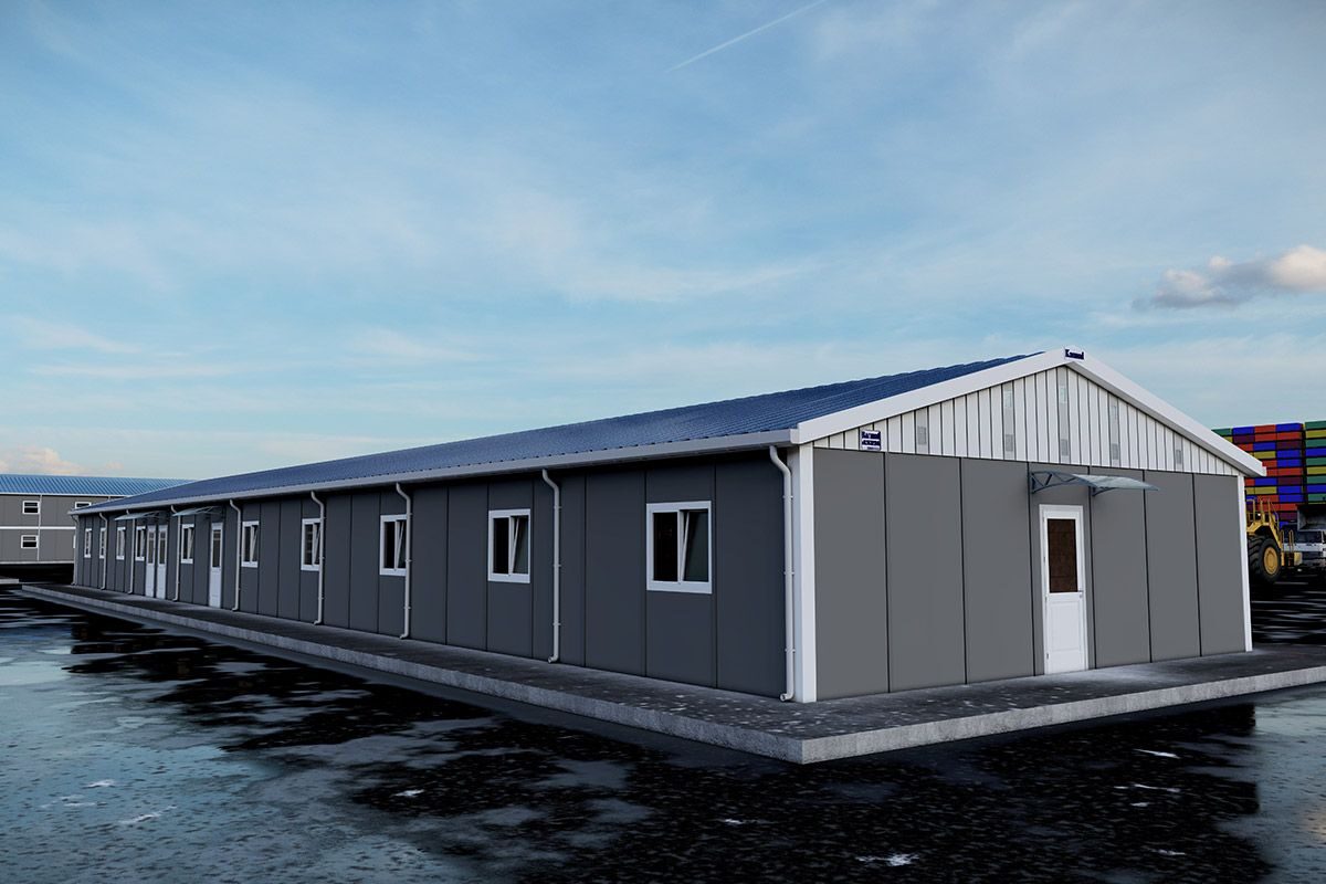 328 m² Prefabrik Yemekhane ön cephe görünümü