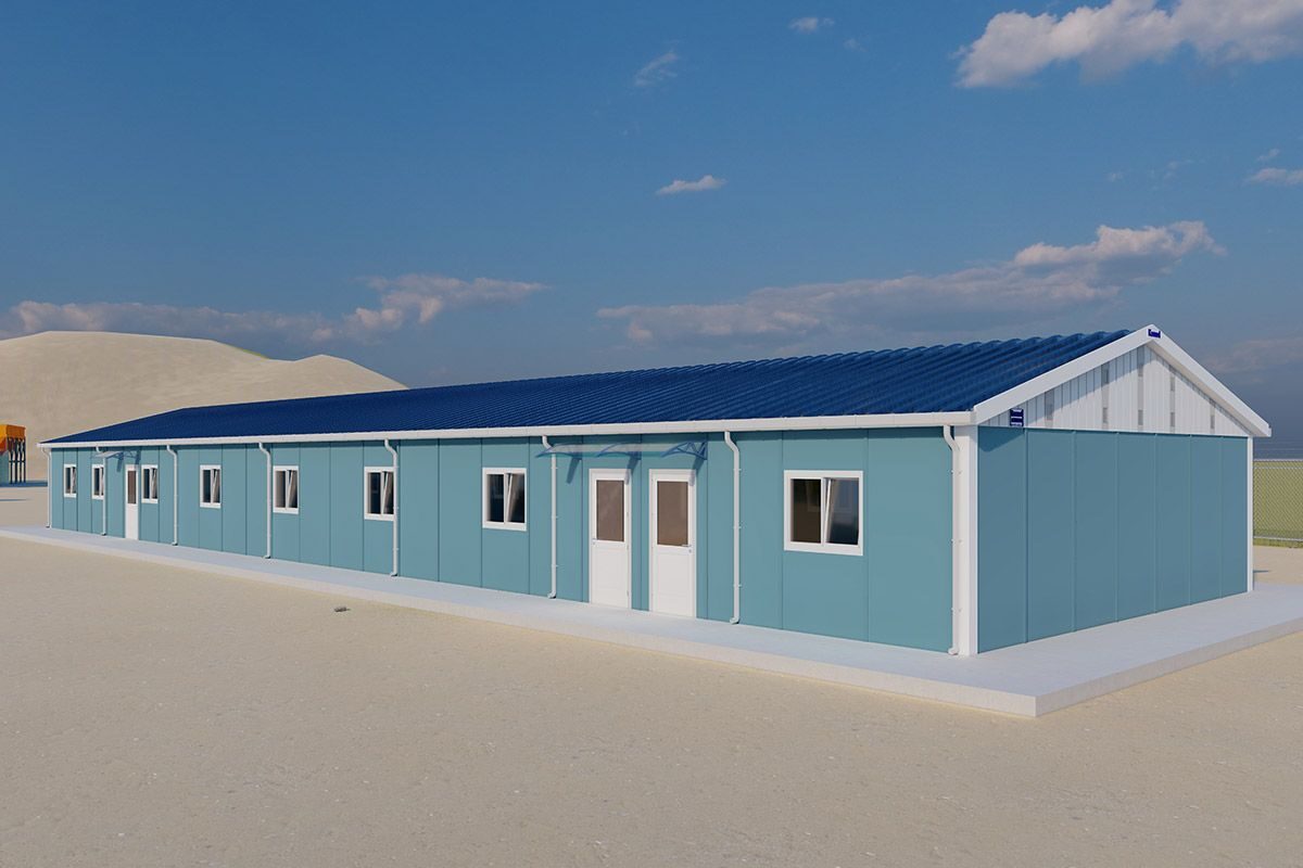 283 m² Prefabrik Yemekhane ön cephe görünümü