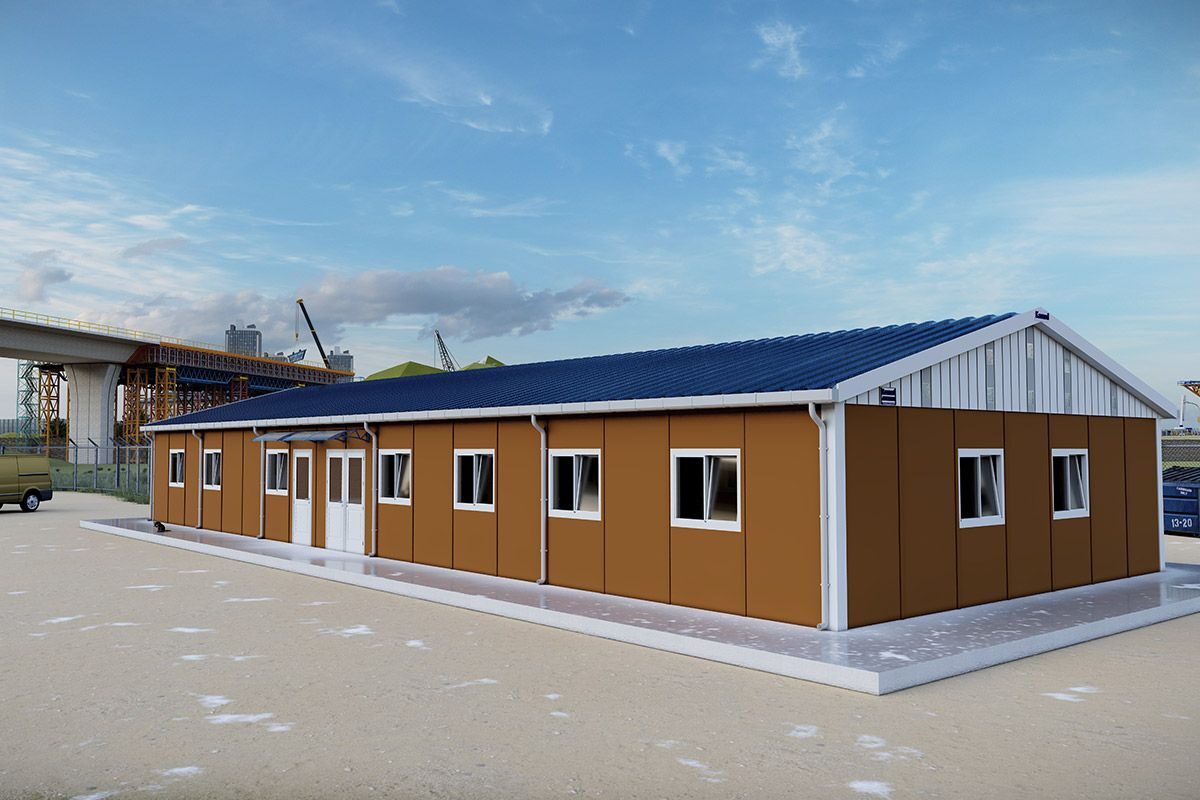 204 m² Prefabrik Yemekhane ön cephe görünümü