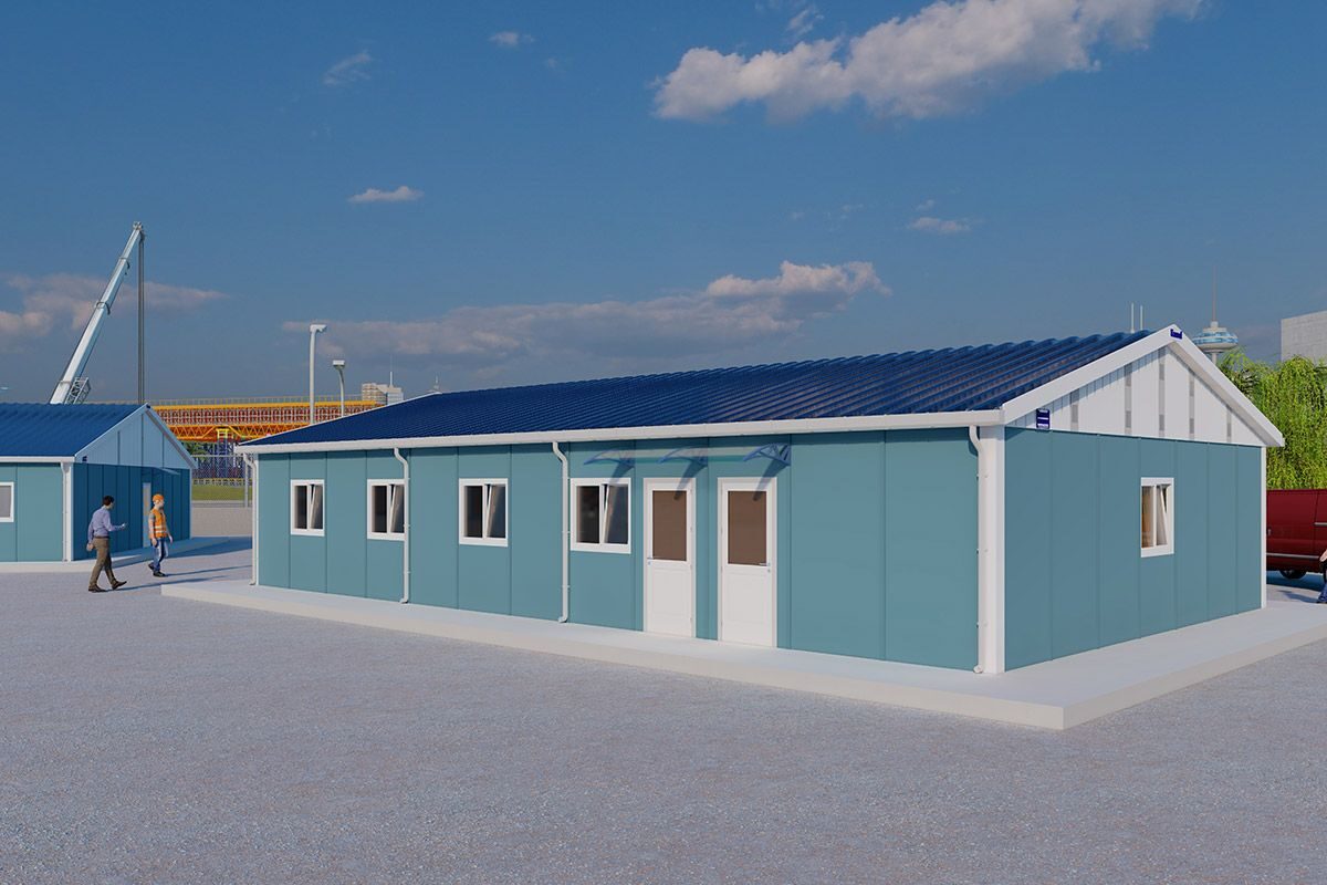 136 m² Prefabrik Yemekhane ön cephe görünümü