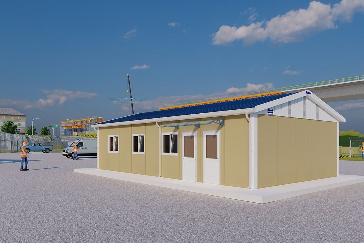 74 m² Prefabrik Yemekhane ön cephe görünümü